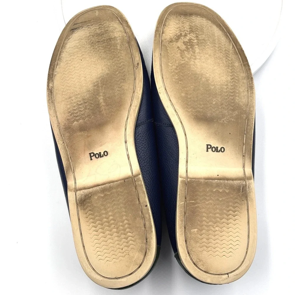Polo Ralph Lauren Bienne II Mens 12D Boat Shoes Navy Green Leather Loafers 11503